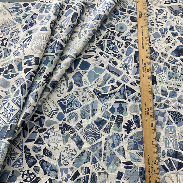 Lacefield Designs Tile Gaudi Linen Duck Copenhagen | Medium Weight Duck, Linen Fabric | Home Decor Fabric | 54" Wide