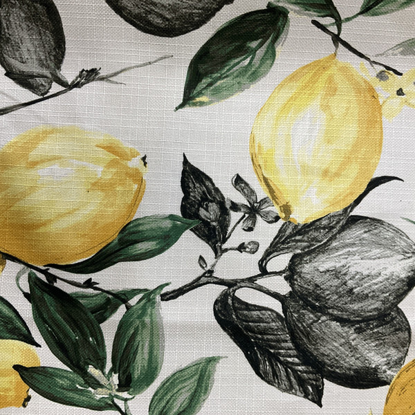 Digital Pucker Lemon Print Basketweave Vanilla | Medium Weight Basketweave Fabric | Home Decor Fabric | 56" Wide