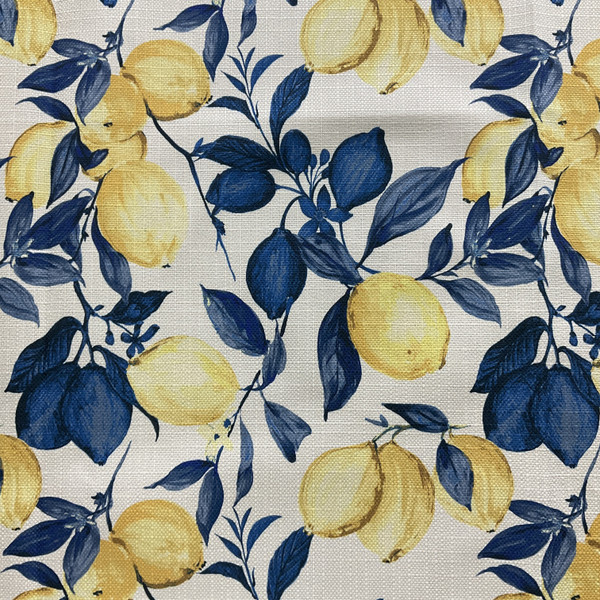 Digital Pucker Mini Lemon Print Indigo | Medium/Heavyweight Basketweave Fabric | Home Decor Fabric | 56" Wide