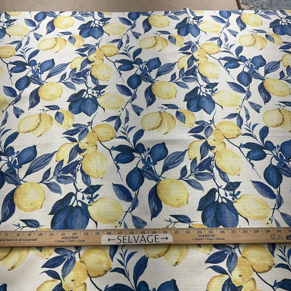 Digital Pucker Mini Lemon Print Indigo | Medium/Heavyweight Basketweave Fabric | Home Decor Fabric | 56" Wide