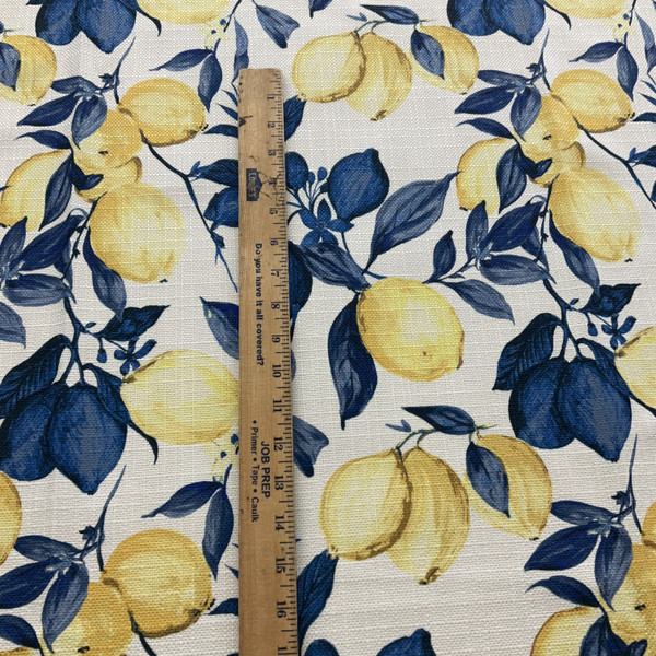Digital Pucker Mini Lemon Print Indigo | Medium/Heavyweight Basketweave Fabric | Home Decor Fabric | 56" Wide