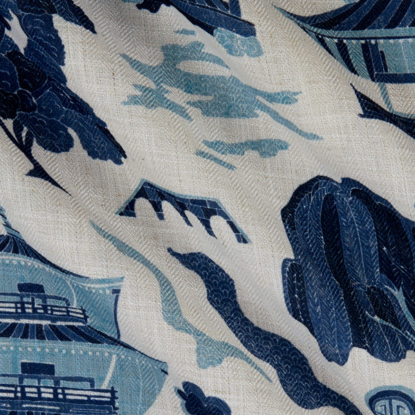 Chinois Digital Kumano Linen Indigo | Medium Weight Linen Fabric | Home Decor Fabric | 56" Wide