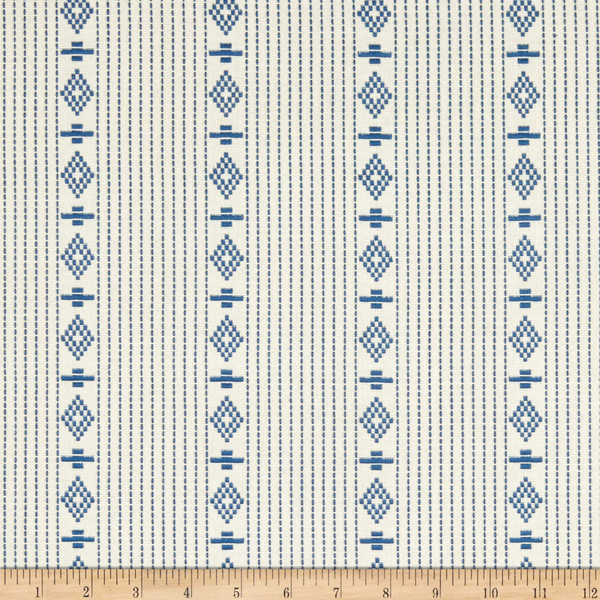 Laura & Kiran Outwest Stripes Hopi Stripe Woven Blue on White | Medium/Heavyweight Woven, Jacquard Fabric | Home Decor Fabric | 54" Wide