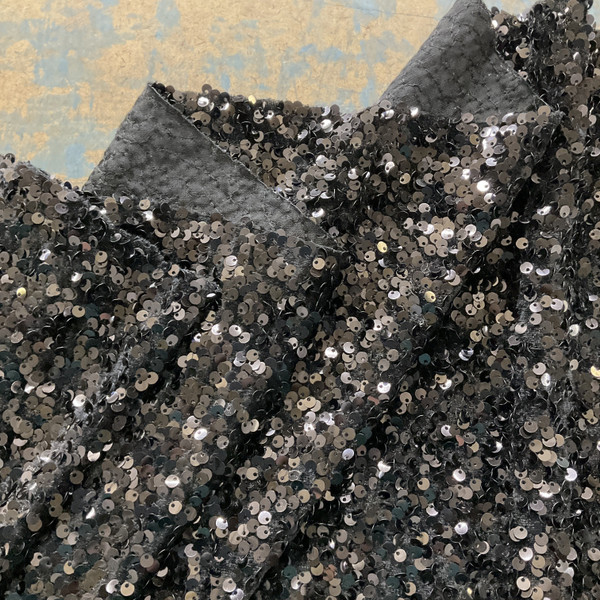 Selectra Plus Sequins Black | Medium Weight Knit, Velvet Fabric | Home Decor Fabric | 44" Wide