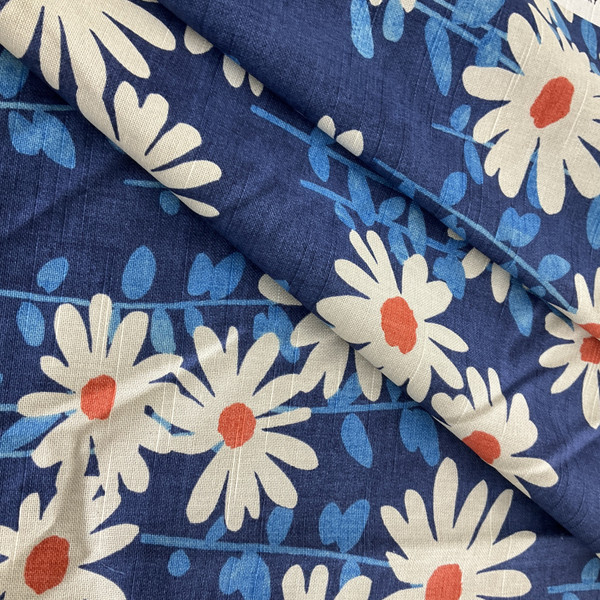 Novogratz Endless Daisies Blue Mood | Medium Weight Duck Fabric | Home Decor Fabric | 54" Wide