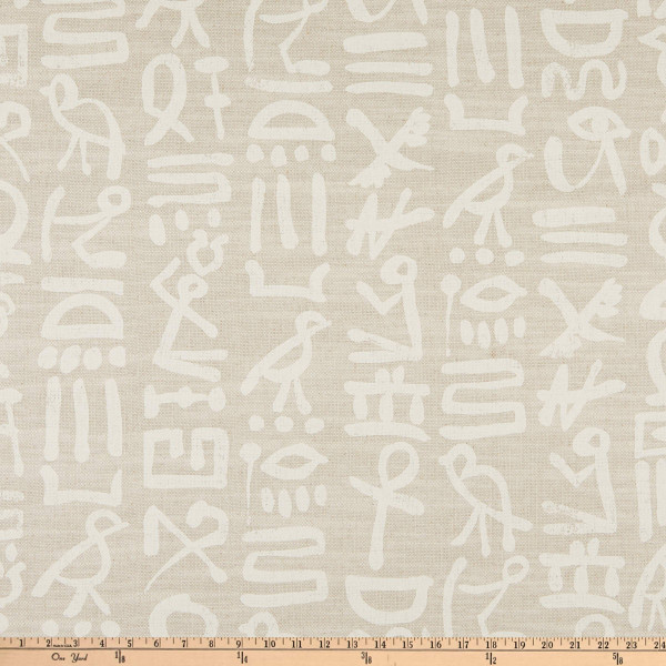 PKL Studio Story Teller Linen Chalk | Egyptian Hieroglyphic/Symbology | Medium/Heavyweight Linen Fabric | Home Decor Fabric | 54" Wide