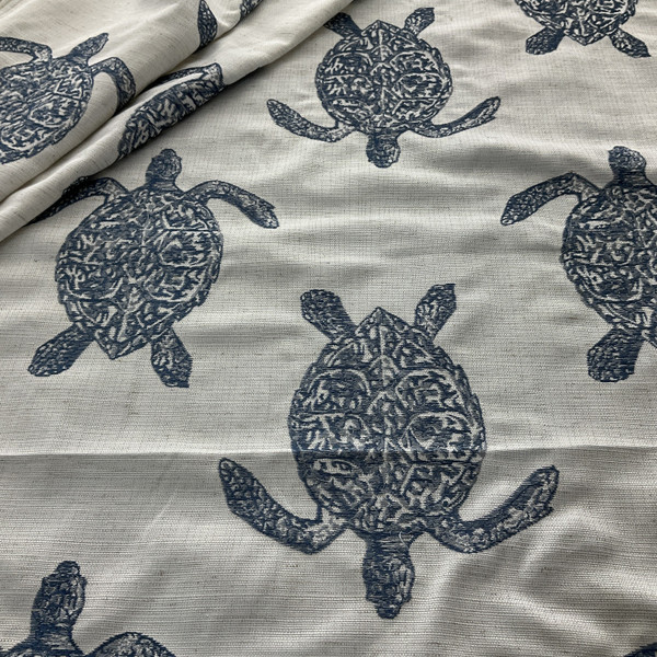 Claridge Home Turtle Tango Embroidered Woven Blue | Medium Weight Basketweave Fabric | Home Decor Fabric | 54" Wide