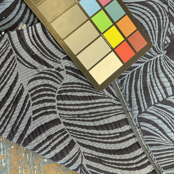 Performatex Leafy Canope Outdoor Matelasse Navy & Blue | Lightweight Outdoor, Matelasse Fabric | Home Decor Fabric | 54" Wide