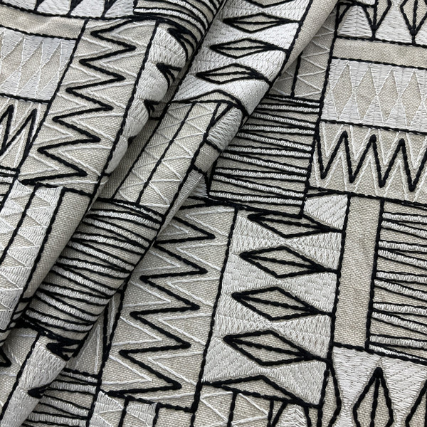 tfa Martegus Embroidered Noir | Medium/Heavyweight Duck Fabric | Home Decor Fabric | 57" Wide