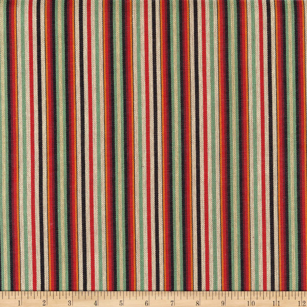Laura & Kiran Yarn Dyed Outwest Zapata Stripe Woven Red/Black/Green | Medium/Heavyweight Woven Fabric | Home Decor Fabric | 56" Wide