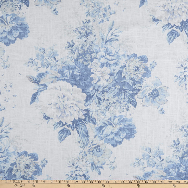 Waverly Ballad Bouquet Linen Frost | Medium Weight Linen Fabric | Home Decor Fabric | 54" Wide