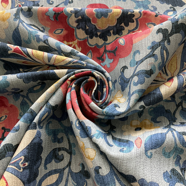 PKL Studio Soumak Suzani Basketweave Lapis | Medium Weight Basketweave Fabric | Home Decor Fabric | 54" Wide