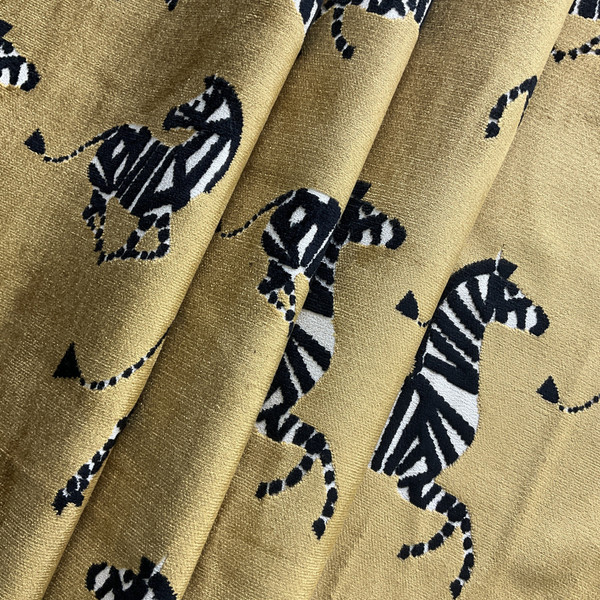 Farlowe Dancing Zebra Chenille Jacquard Saffron | Very Heavyweight Jacquard, Chenille Fabric | Home Decor Fabric | 54" Wide
