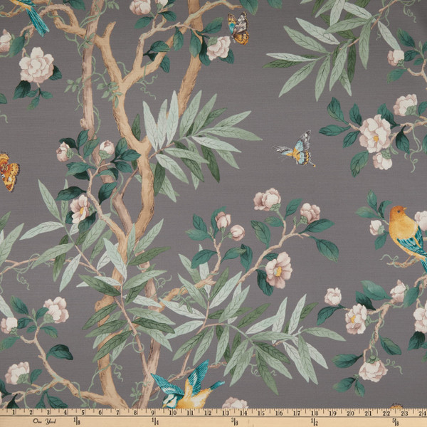 PKL Studio Connoisseur Kimono Vine Cotton Duck Pewter | Medium Weight Duck Fabric | Home Decor Fabric | 54" Wide