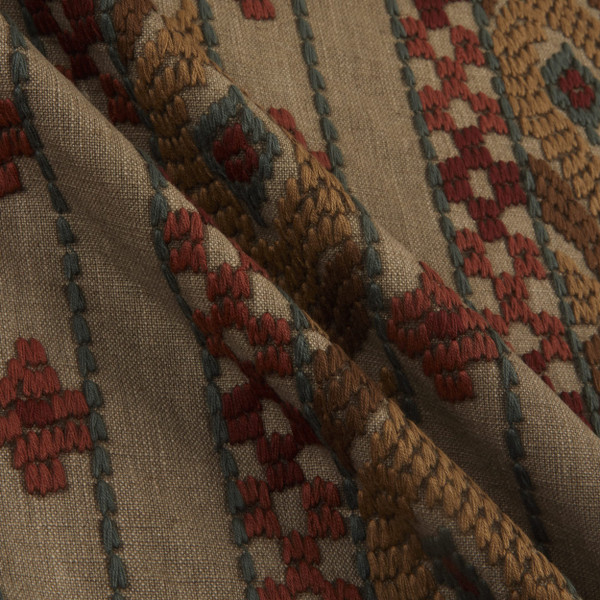 tfa Tranquil Escape Embroidered Linen Rust | Medium/Heavyweight Linen Fabric | Home Decor Fabric | 53" Wide