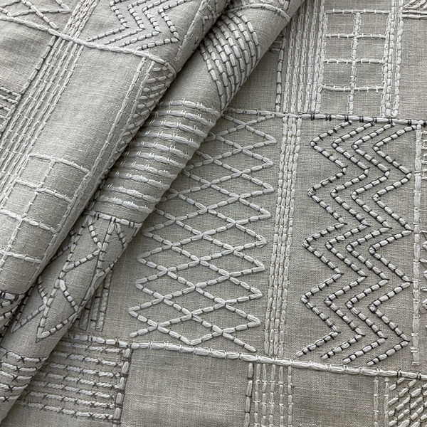 tfa What's the Stitch Embroidered Slub Duck Graphite | Medium/Heavyweight Duck Fabric | Home Decor Fabric | 54" Wide