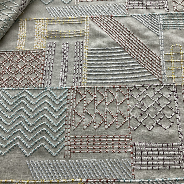 tfa What's the Stitch Embroidered Slub Duck Multi | Medium/Heavyweight Duck Fabric | Home Decor Fabric | 54" Wide