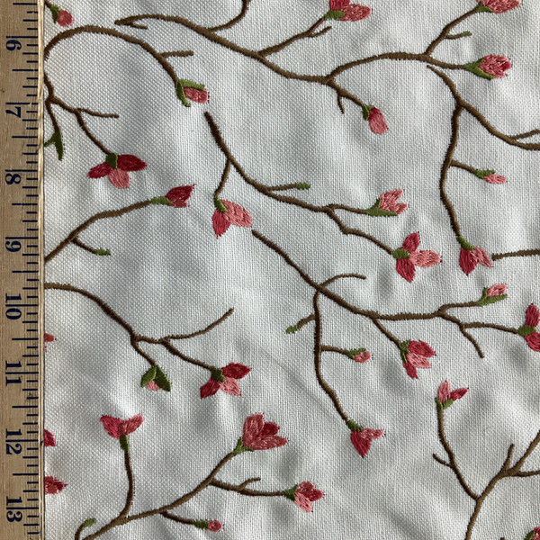 Mailee Budding Blossom Embroidered Linen Melon | Home Decor Fabric | 54" Wide