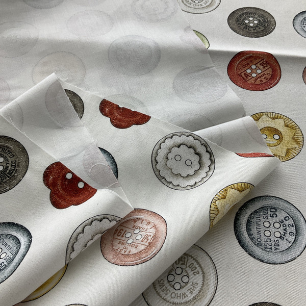 Riley Blake She Who Sew Canvas Button Tin Offwhite | Home Decor Fabric | 58" Wide