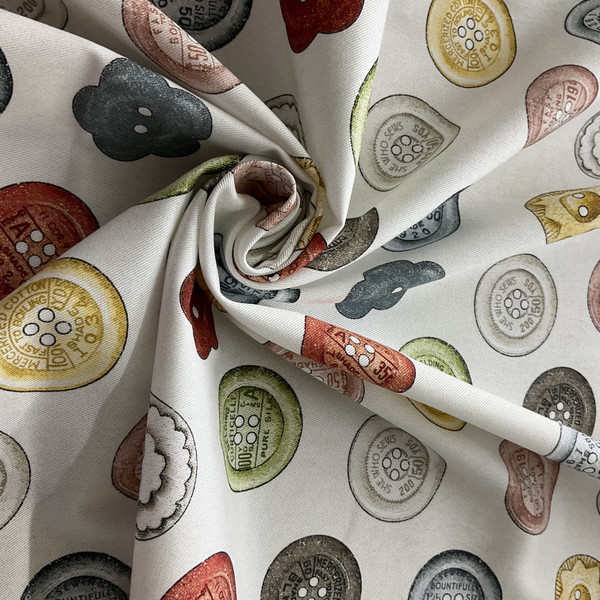 Riley Blake She Who Sew Canvas Button Tin Offwhite | Home Decor Fabric | 58" Wide