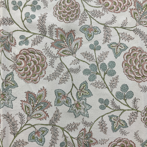 Laura & Kiran Malabar Print Duck Coral/Aqua | Medium Weight Duck Fabric | Home Decor Fabric | 54" Wide