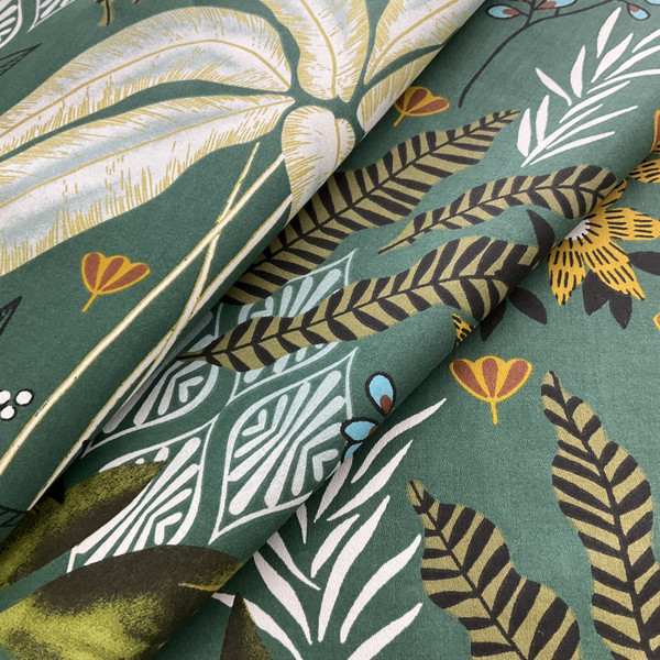 STOF France Florava Sateen Duck Vert | Medium Weight Sateen, Duck Fabric | Home Decor Fabric | 55" Wide