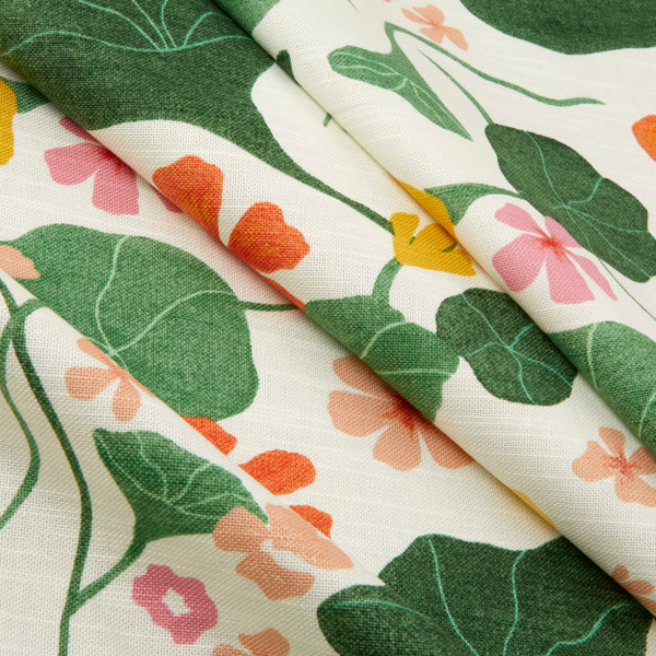 Elana Gabrielle Nasturtiums Basketweave Nectar | Medium/Heavyweight Basketweave Fabric | Home Decor Fabric | 54" Wide