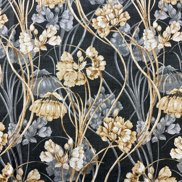 STOF France Digital Mucha Satin Anthracite | Medium Weight Satin Fabric | Home Decor Fabric | 55" Wide