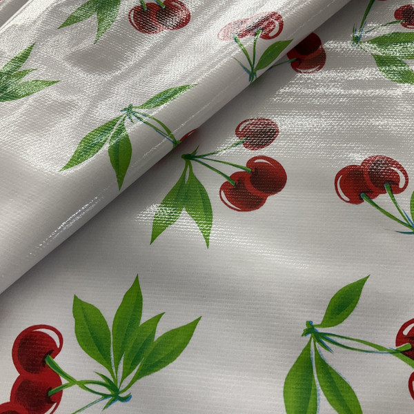 Oilcloth Stella Cherries White | Heavyweight Oilcloth Fabric | Home Decor Fabric | 47" Wide