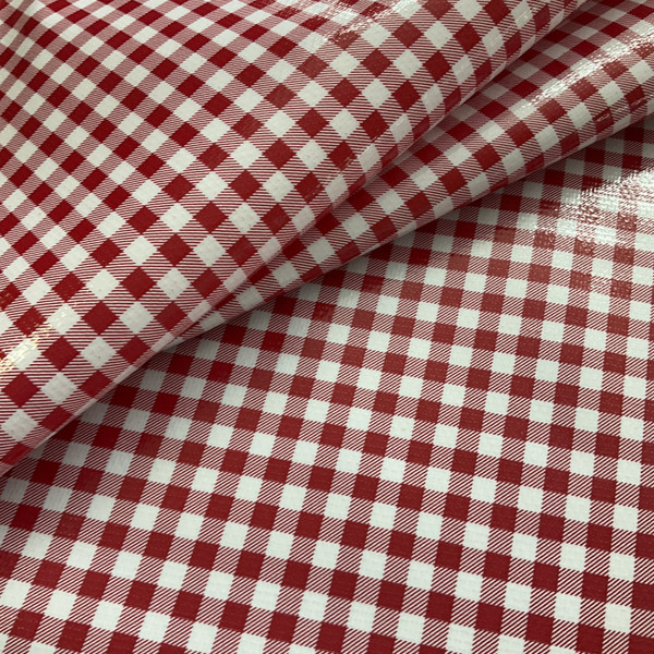 Oilcloth Gingham Red | Heavyweight Oilcloth Fabric | Home Decor Fabric | 47" Wide