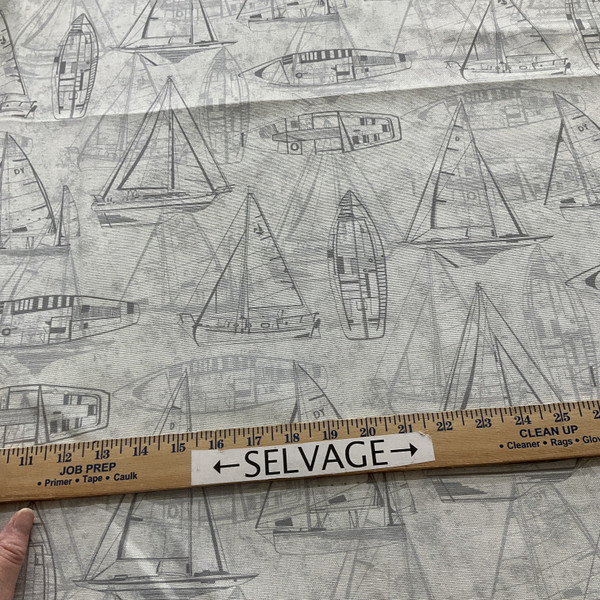 Covington Fabric and Design, Sailboat Silhouette in gray and off white