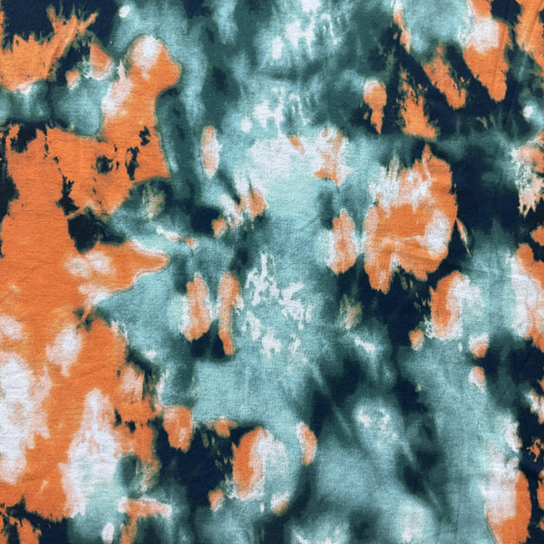 E.Z Fabric Polyester Spun Stretch Jersey Knit Tie-Dye Teal/Orange | 58" Wide | Lightweight Apparel Fabric