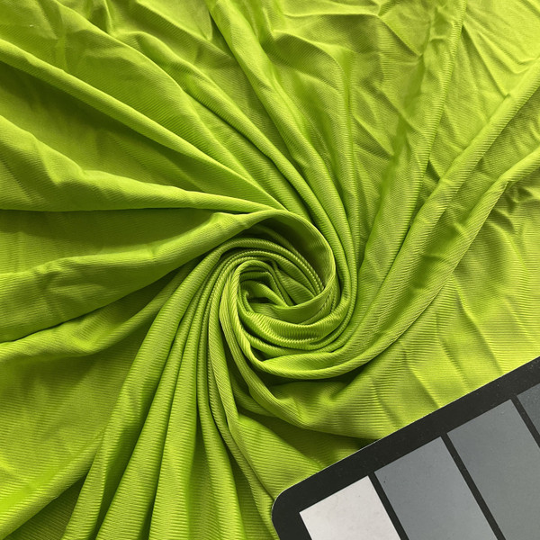 Lime Green Shiny Micro Rib Knit Fabric | One Way Stretch |  Apparel and Clothing | Lining | 58/60" Wide | Sold By the Yard