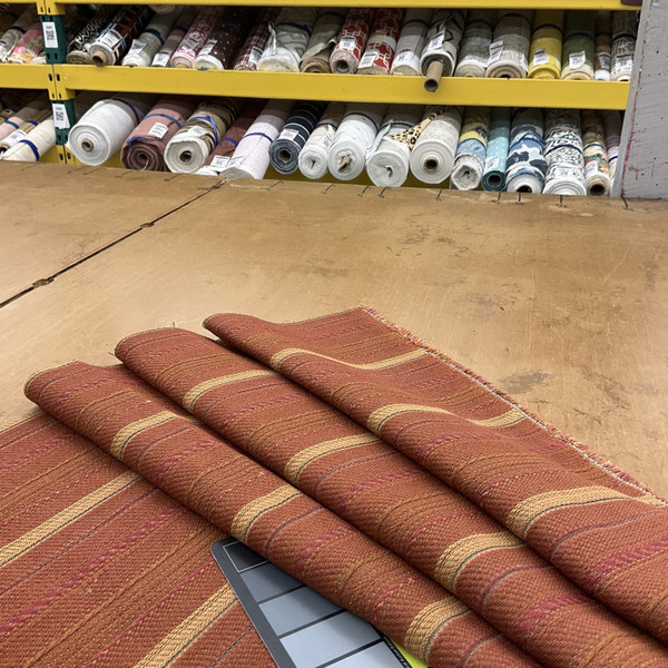 2 Yard Piece of Orange and Red Uneven Stripes |  Upholstery Fabric | 53 Wide | By the Yard