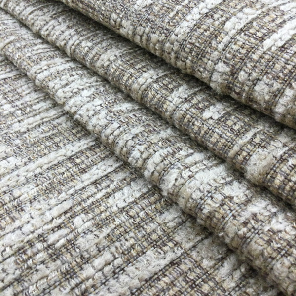 2.325 Yard Piece of Chenille Fabric | Slub Weave in Beige and Brown | Heavyweight Upholstery | 54" Wide | By the Yard