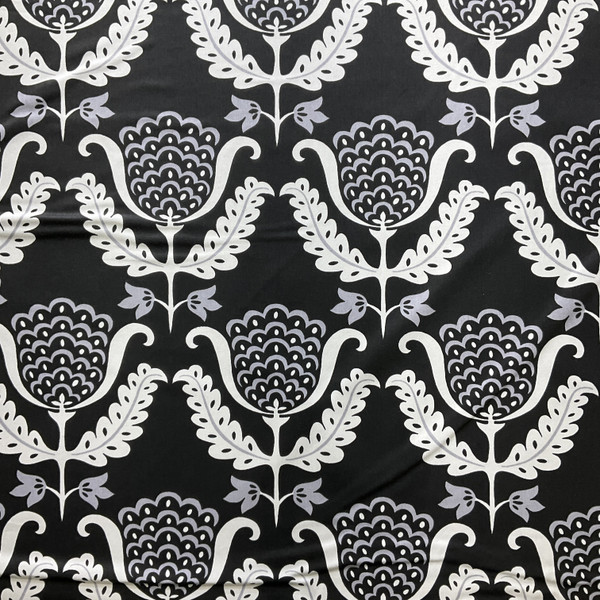 One Wish in Blackbird | Home Decor fabric | Floral Damask in Black / Grey / White | Drapery | Waverly | 100% Cotton | 54" Wide | By The Yard