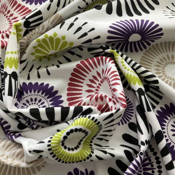 Dourd in Mardi Gras | Velvet Home Decor Fabric | Medallion Circles in Purple / Green / Black | Medium Weight | 54" Wide | By the Yard