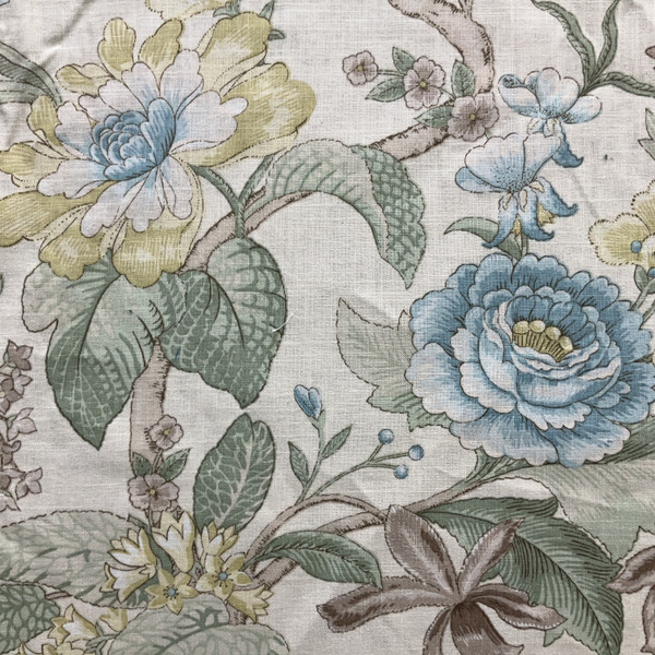 Blue Green Floral Jacobean | Home Decor Fabric | 100% Linen | Drapery | Braemore Textiles | 54" Wide | By The Yard