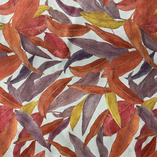 Easy Breezy in Ginger | Home Decor Fabric | Tropical Leaves in Orange / Red / Purple | Golding Fabrics | Medium Weight | 54" Wide | By the Yard