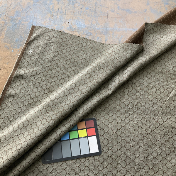 Fish Scale in Grey / Brown | Upholstery Fabric | Chenille Scalloped Design | Heavyweight | 54" Wide | By the Yard