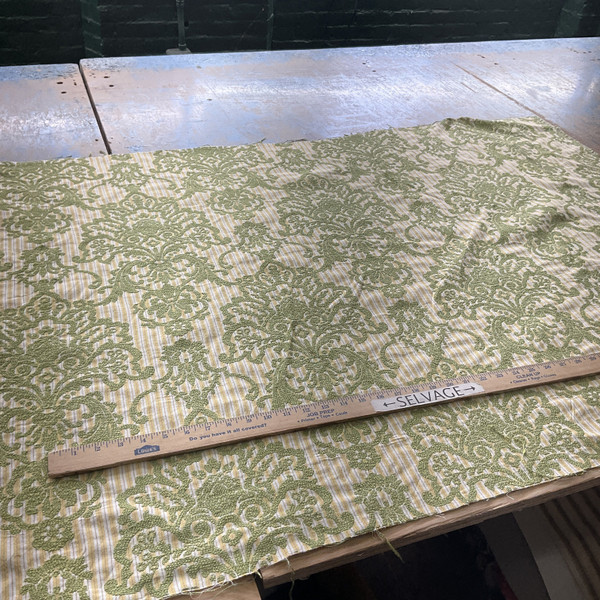 Pleasing in Pear | Upholstery Fabric | Large Scale Damask in Green / Yellow | Jacquard | Heavyweight | 54" Wide | By the Yard