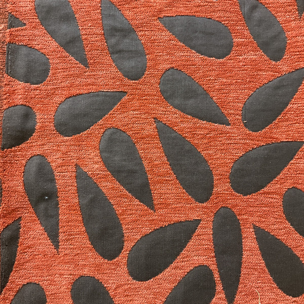 Rush Orange Chenille with Brown Teardrops | Upholstery Fabric | Heavyweight | Durable | 54" Wide | By the Yard