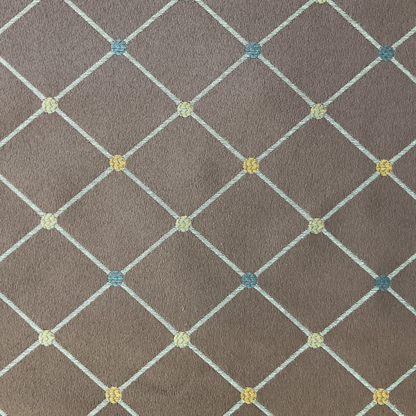 Brown Geometric Diamond | Upholstery Fabric | Brown Blue Yellow | Medium Weight | 54" Wide | By The Yard