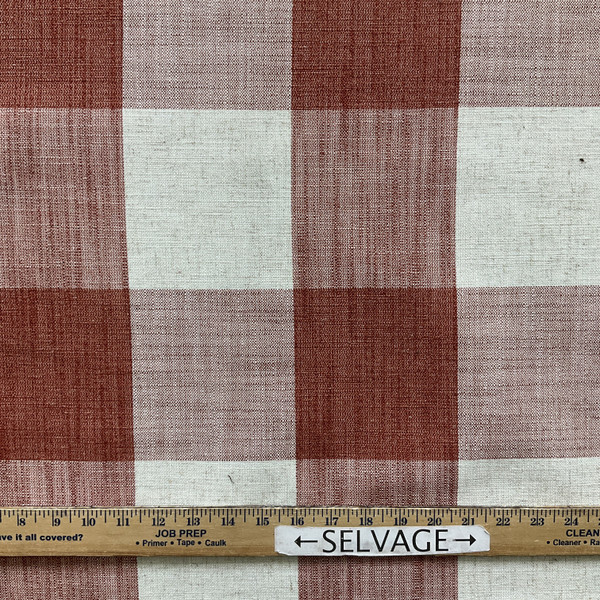 Hartwood in Papaya | Upholstery Fabric | Brick Red Beige Plaid Check | Medium Weight | 54" Wide | By The Yard