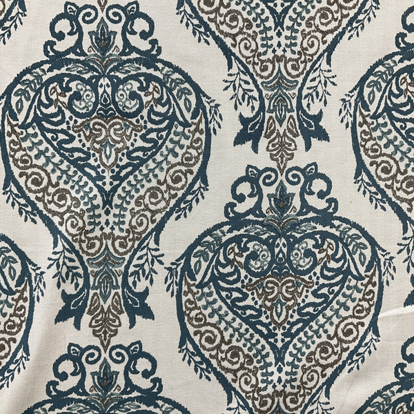 Anne in Teal | Home Decor Fabric | Blue Paisley Damask Herringbone | Drapery / Upholstery | Medium Weight | 54" Wide | By The Yard