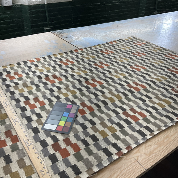 Dahra in Caviar | Jacquard Upholstery Fabric | Color-blocked Ikat in Beige, Gray, Orange, Brown | 54" Wide | By the Yard (Same as SKU: UPSCK-938)