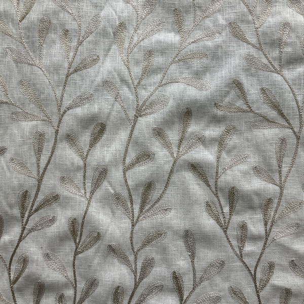 Tangle in Ivory Blush | Embroidered Drapery Fabric | Leafy Vines Linen-like | Medium Weight | 54" Wide | By The Yard