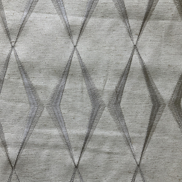 Dion in Silver Ice | Embroidered Drapery Fabric | Diamond Grey Beige | Medium Weight | 54" Wide | By The Yard