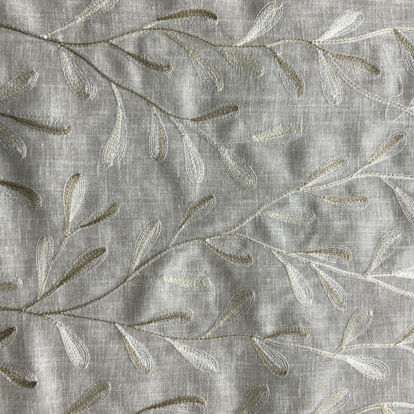 Tangle in Oat | Embroidered Drapery Fabric | Beige Tan Leafy Vines | Medium Weight | 54" Wide | By The Yard