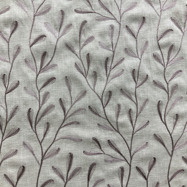 Tangle in Crocus | Embroidered Drapery Fabric | Purple Lilac Leafy Vines | Medium Weight | 54" Wide | By The Yard